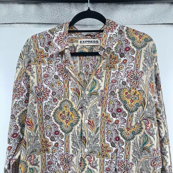 Express Precision Fit Men’s Multicolor Paisley Collared Button Front Shirt Large - Picture 3 of 12